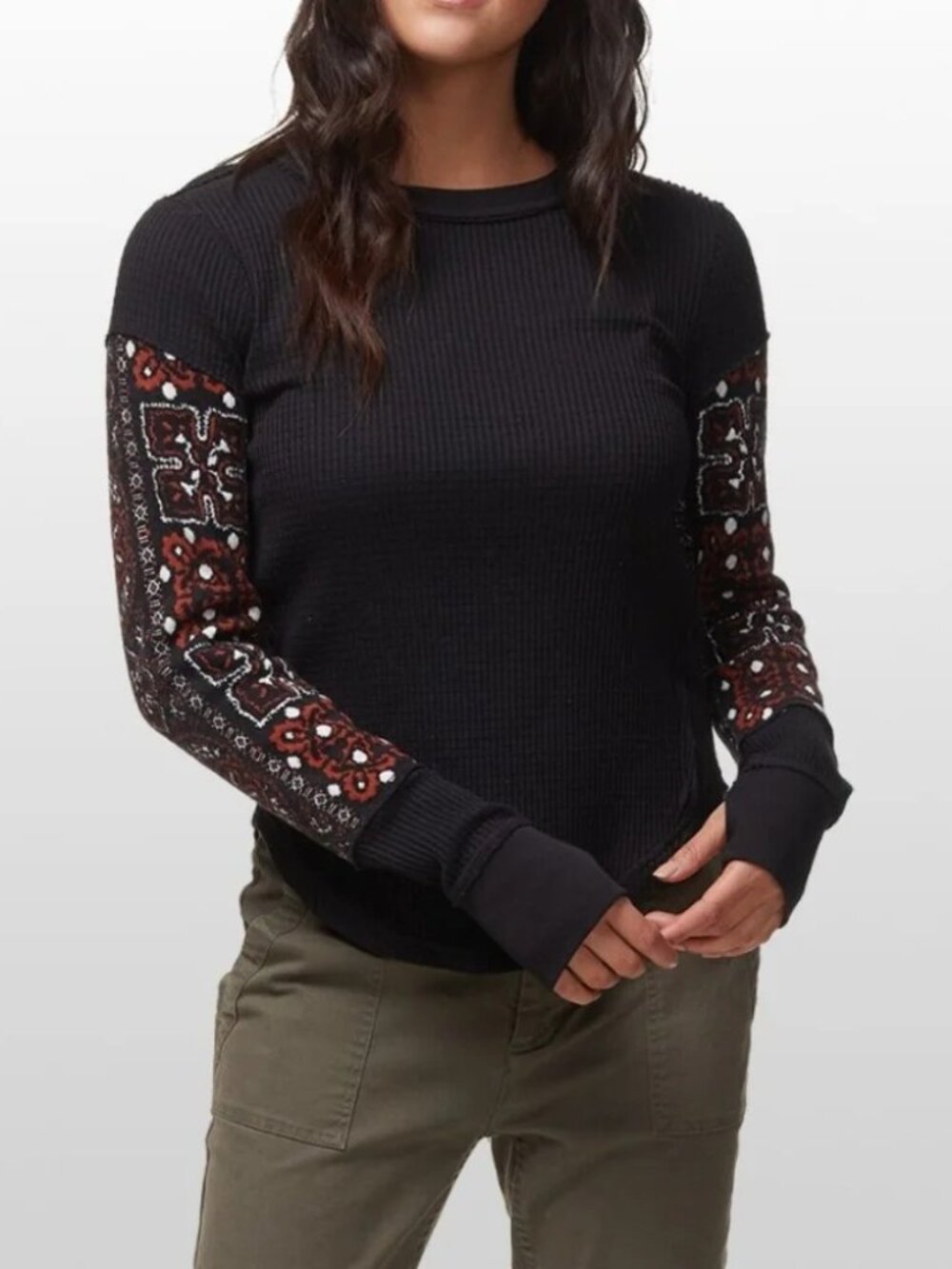 Free People We The Free Nikki Layering Tee Thermal Top Black Medium